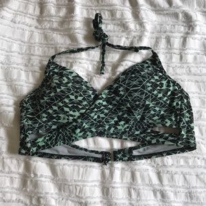Black & Green cross wrap bikini top